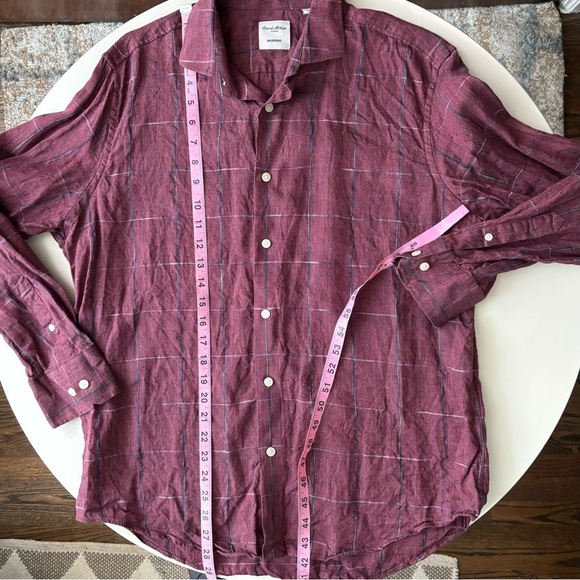 Baird McNutt Men’s Linen Murano Button Down Shirt Size Large Burgundy - Picture 2 of 8